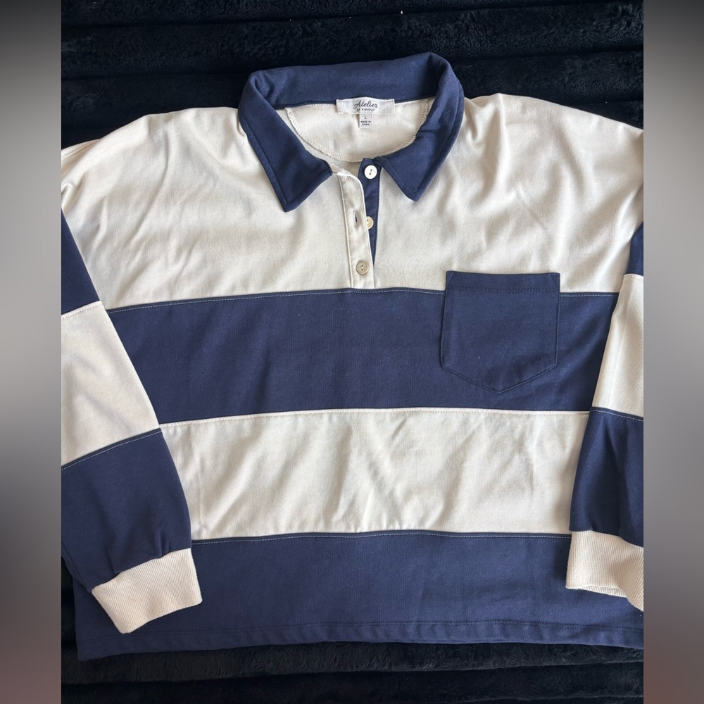 Navy and Cream Striped Button Down Shirt